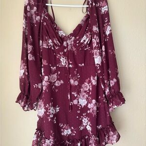 Floral Burgundy Dress with Ruffle Hem